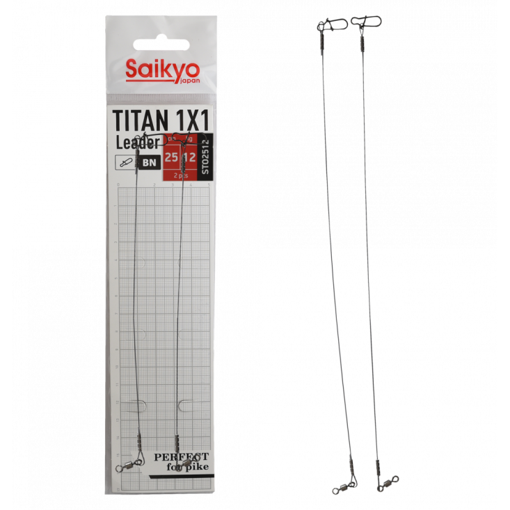 Поводок Saikyo Titan 1x1 STO2512, 12кг/25см, 2шт